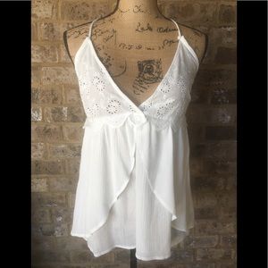 Beautiful white cotton top with eyelet trim, size small